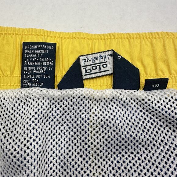 Vintage Polo Ralph Lauren Swim Trunks Men L Blue Yellow Stripe Cargo Board Short - Picture 11 of 12